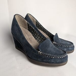 NATURALIZER Paisley Leather Suede Wedge Women Shoes Size 4.5 US Navy Blue